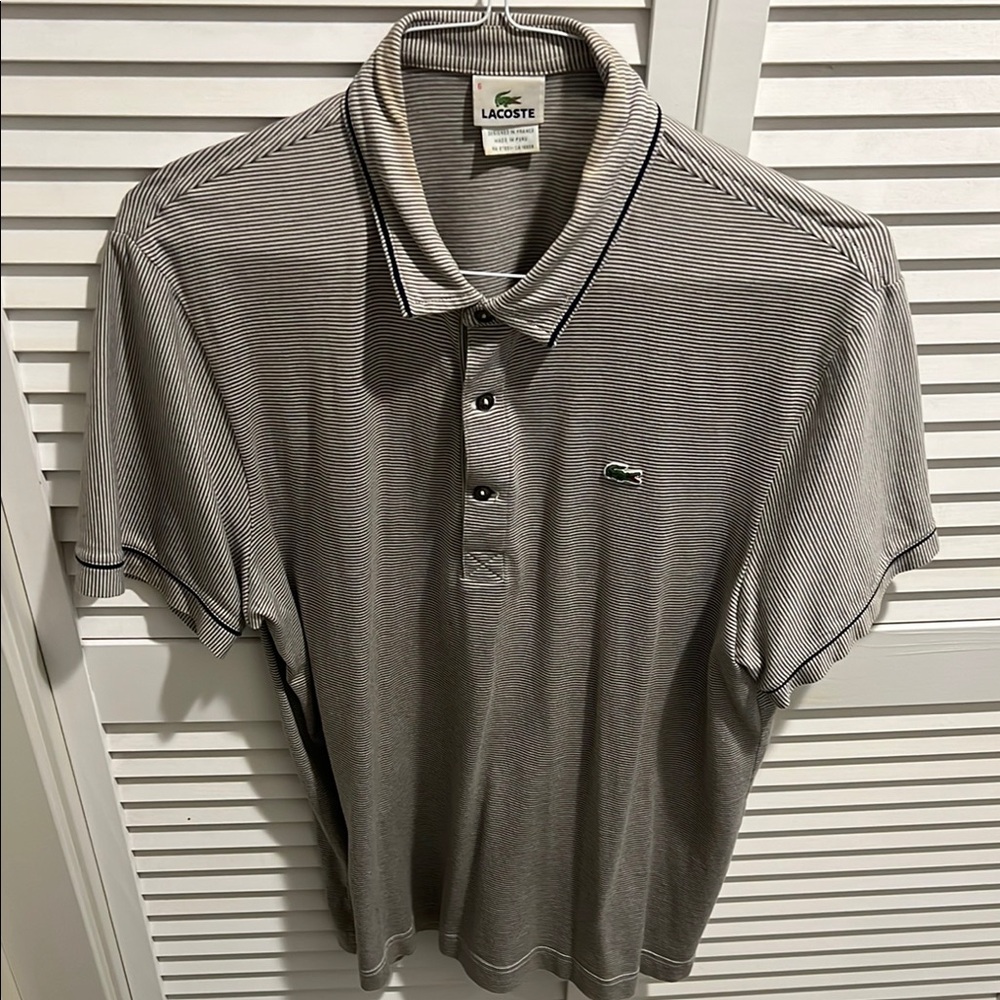 Lacoste Gray Striped Polo Shirt Classic Fit